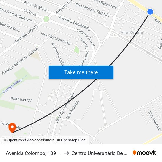 Avenida Colombo, 1398-1602 to Centro Universitário De Maringá map
