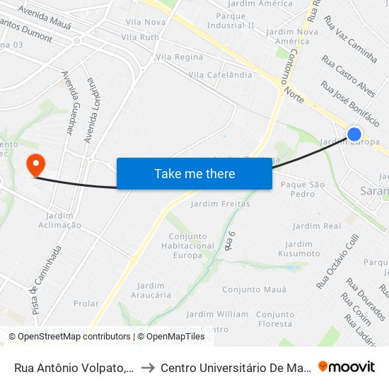 Rua Antônio Volpato, 860 to Centro Universitário De Maringá map