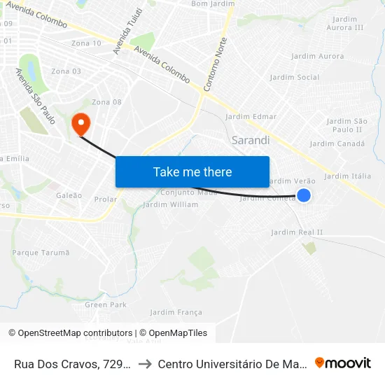 Rua Dos Cravos, 729-939 to Centro Universitário De Maringá map
