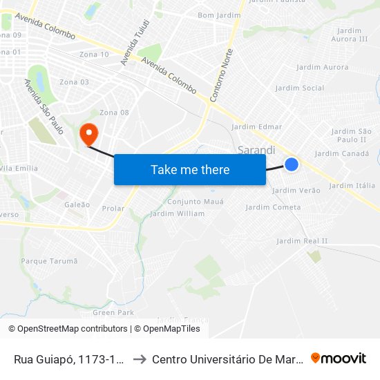 Rua Guiapó, 1173-1223 to Centro Universitário De Maringá map