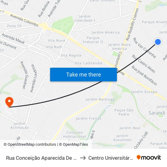 Rua Conceição Aparecida De Magalhães, 102-124 to Centro Universitário De Maringá map