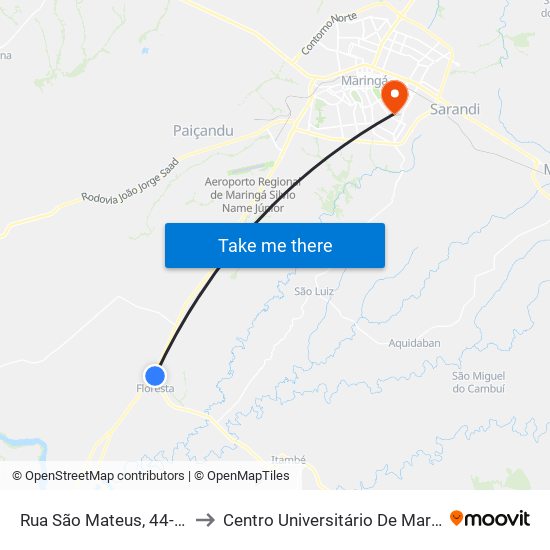 Rua São Mateus, 44-100 to Centro Universitário De Maringá map