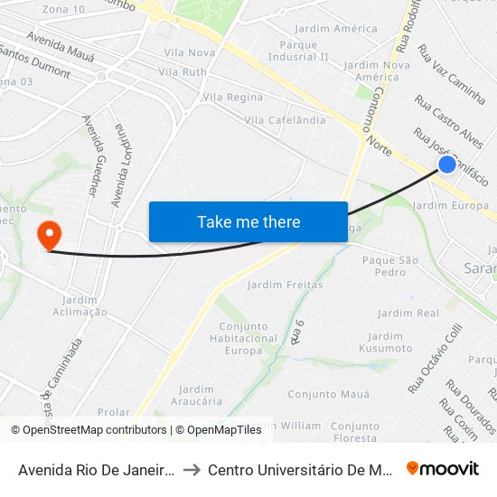 Avenida Rio De Janeiro, 45 to Centro Universitário De Maringá map