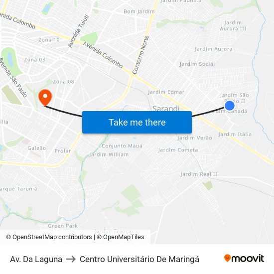 Av. Da Laguna to Centro Universitário De Maringá map
