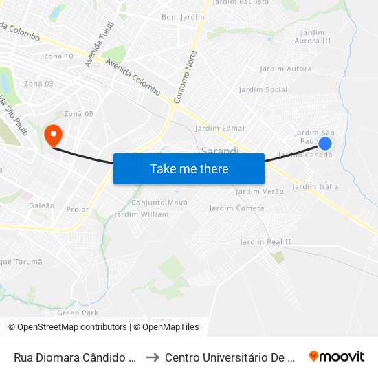 Rua Diomara Cândido Ribeiro to Centro Universitário De Maringá map