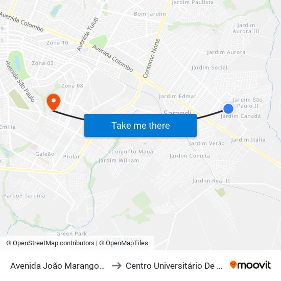 Avenida João Marangoni, 3205 to Centro Universitário De Maringá map