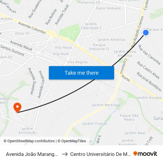 Avenida João Marangoni, 30 to Centro Universitário De Maringá map