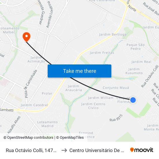 Rua Octávio Colli, 1478-1506 to Centro Universitário De Maringá map