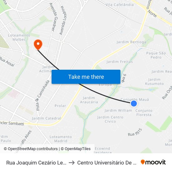 Rua Joaquim Cezário Leite, 101 to Centro Universitário De Maringá map