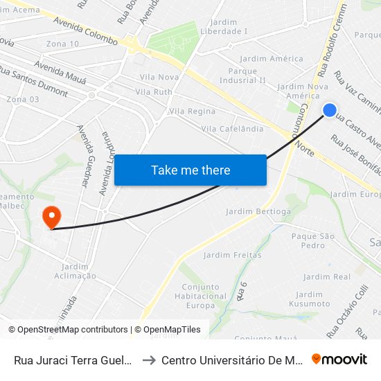 Rua Juraci Terra Guelfi, 243 to Centro Universitário De Maringá map