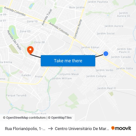 Rua Florianópolis, 1-131 to Centro Universitário De Maringá map