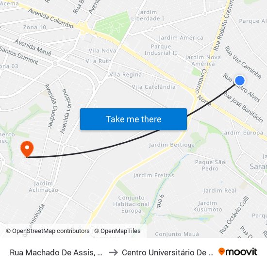 Rua Machado De Assis, 467-509 to Centro Universitário De Maringá map