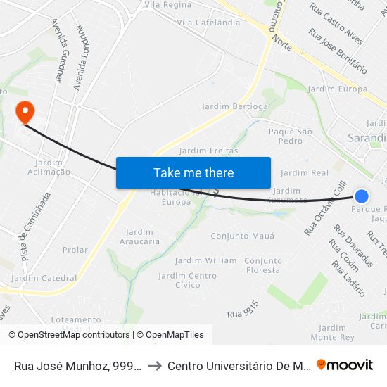 Rua José Munhoz, 999-1037 to Centro Universitário De Maringá map