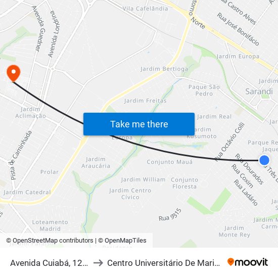 Avenida Cuiabá, 1209 to Centro Universitário De Maringá map