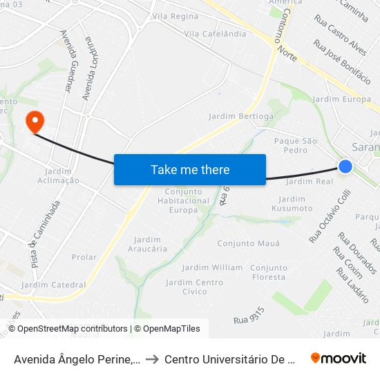 Avenida Ângelo Perine, 1218 to Centro Universitário De Maringá map