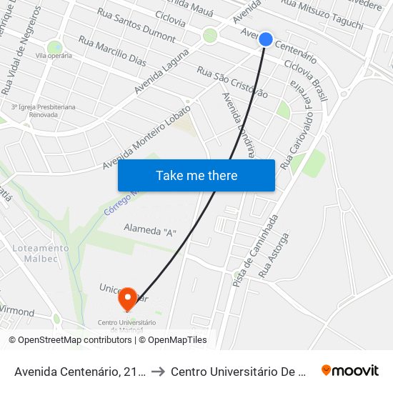 Avenida Centenário, 215-271 to Centro Universitário De Maringá map