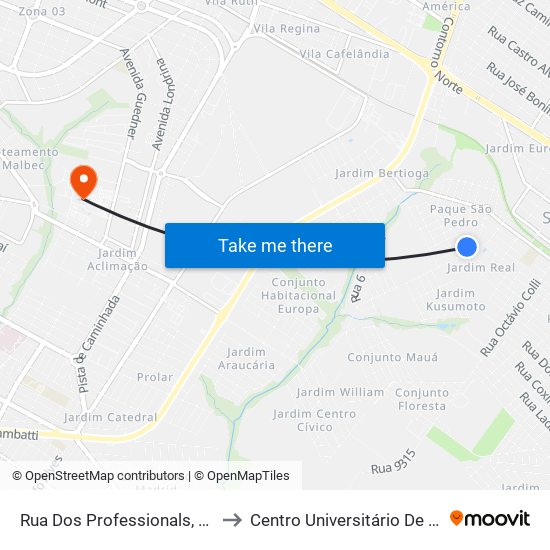 Rua Dos Professionals, 301-323 to Centro Universitário De Maringá map