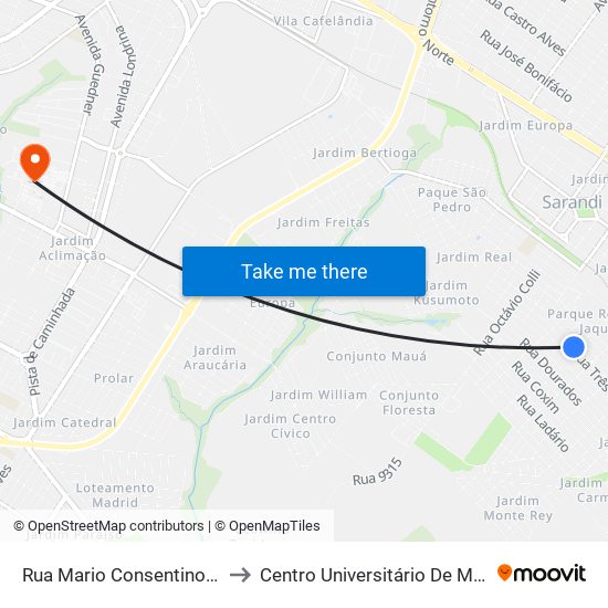 Rua Mario Consentino, 1-55 to Centro Universitário De Maringá map