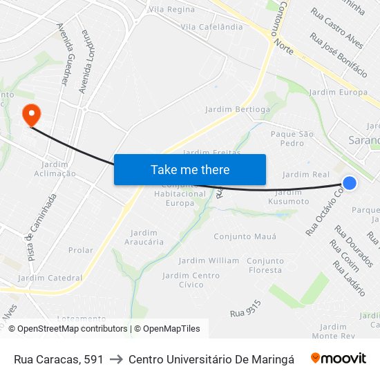 Rua Caracas, 591 to Centro Universitário De Maringá map