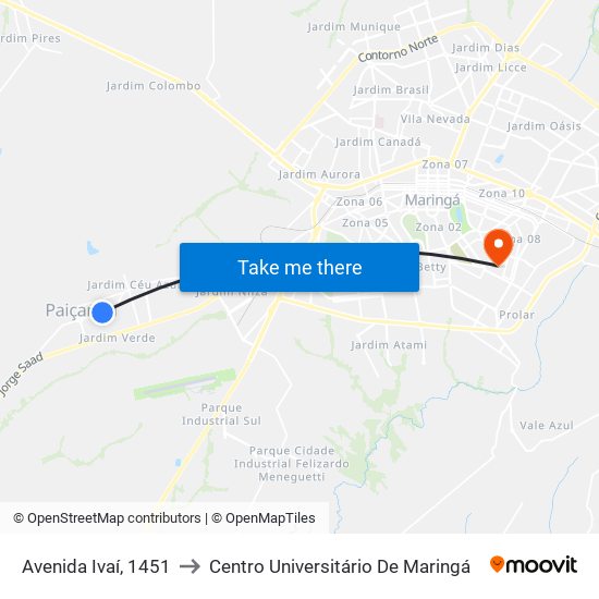 Avenida Ivaí, 1451 to Centro Universitário De Maringá map