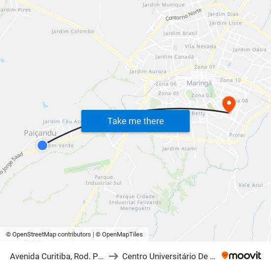 Avenida Curitiba, Rod. Paiçandu to Centro Universitário De Maringá map