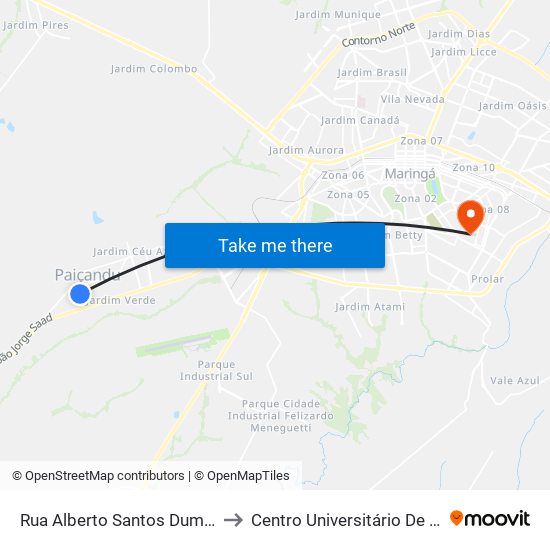 Rua Alberto Santos Dumont, S/N to Centro Universitário De Maringá map