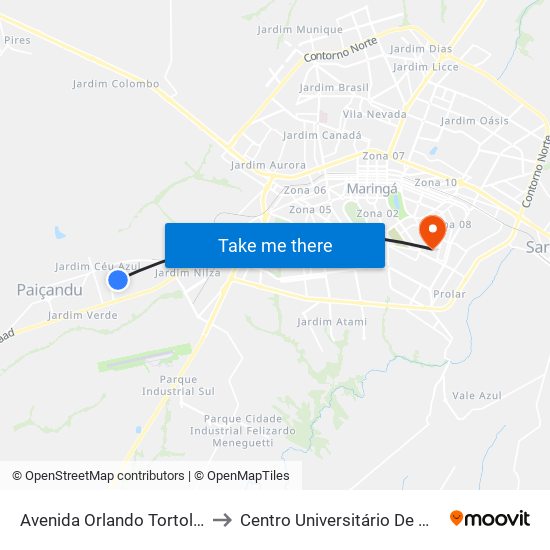 Avenida Orlando Tortola, 634 to Centro Universitário De Maringá map