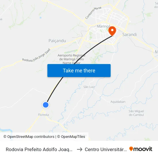 Rodovia Prefeito Adolfo Joaquim Semprebom, 1800 to Centro Universitário De Maringá map