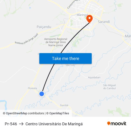 Pr-546 to Centro Universitário De Maringá map