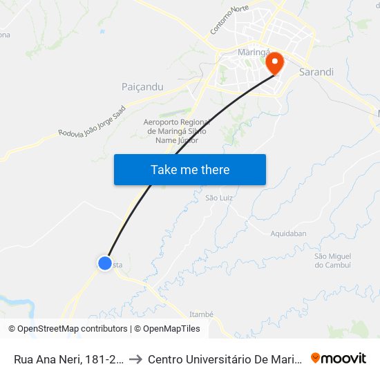 Rua Ana Neri, 181-247 to Centro Universitário De Maringá map