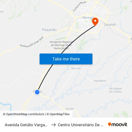Avenida Getúlio Vargas, 2355 to Centro Universitário De Maringá map