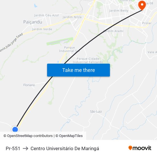 Pr-551 to Centro Universitário De Maringá map
