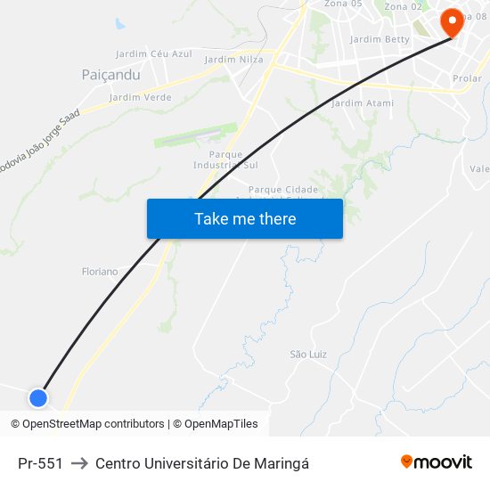 Pr-551 to Centro Universitário De Maringá map