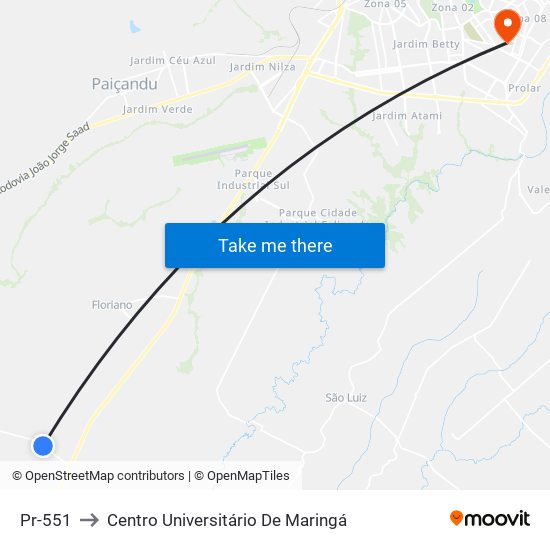 Pr-551 to Centro Universitário De Maringá map