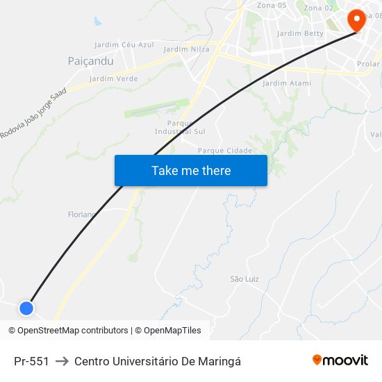 Pr-551 to Centro Universitário De Maringá map