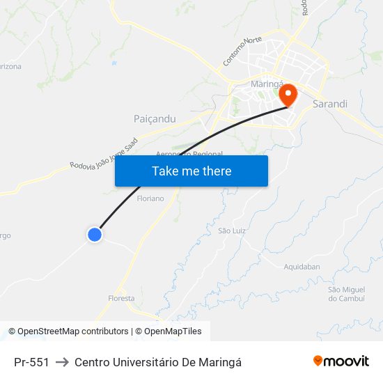 Pr-551 to Centro Universitário De Maringá map