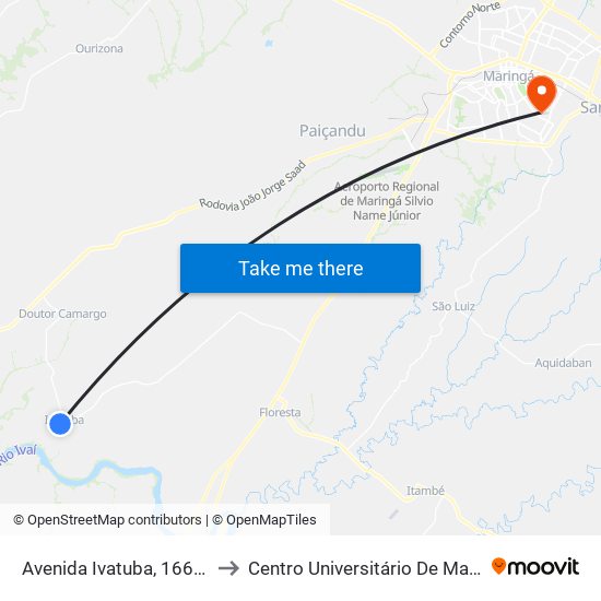 Avenida Ivatuba, 166-296 to Centro Universitário De Maringá map