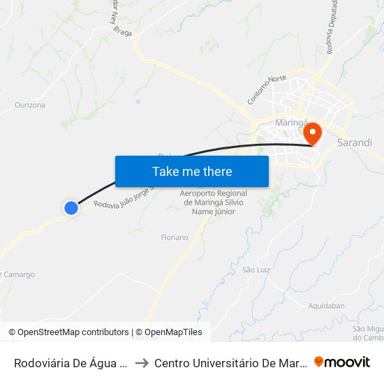 Rodoviária De Água Boa to Centro Universitário De Maringá map