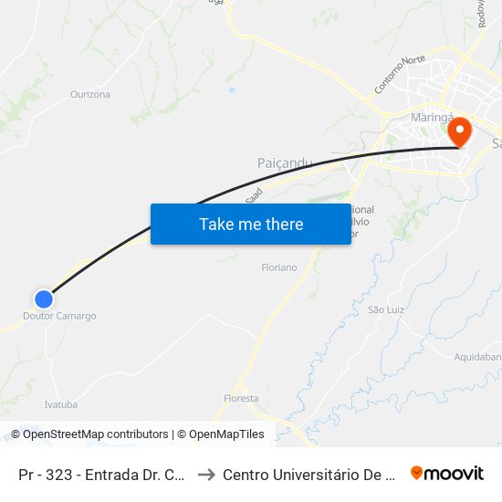 Pr - 323  -  Entrada Dr. Camargo to Centro Universitário De Maringá map