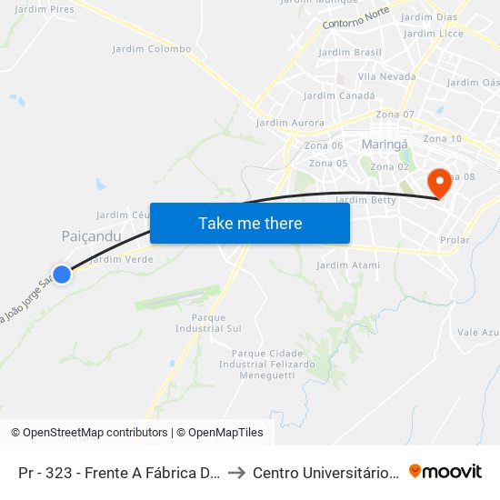 Pr - 323 - Frente A Fábrica De Premoldados to Centro Universitário De Maringá map