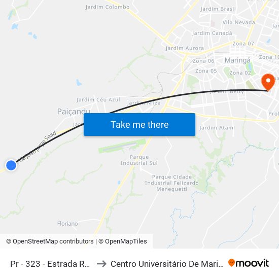 Pr - 323  -  Estrada Rural to Centro Universitário De Maringá map