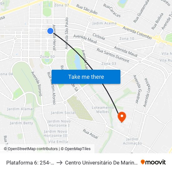 Plataforma 6: 254-M to Centro Universitário De Maringá map