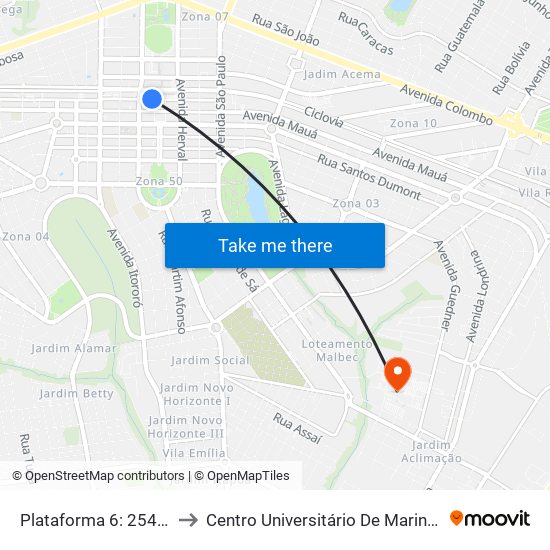 Plataforma 6: 254-V to Centro Universitário De Maringá map