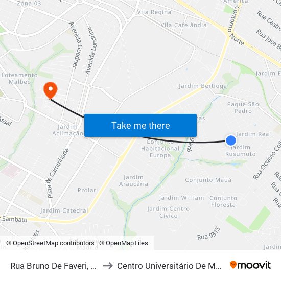 Rua Bruno De Faveri, 1121 to Centro Universitário De Maringá map