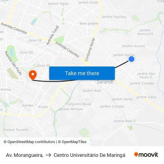 Av. Morangueira, to Centro Universitário De Maringá map