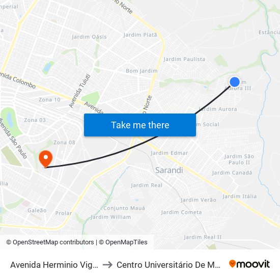 Avenida Herminio Vignoto to Centro Universitário De Maringá map