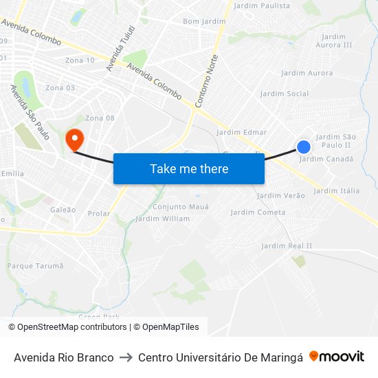 Avenida Rio Branco to Centro Universitário De Maringá map