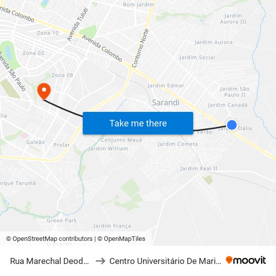 Rua Marechal Deodoro, to Centro Universitário De Maringá map