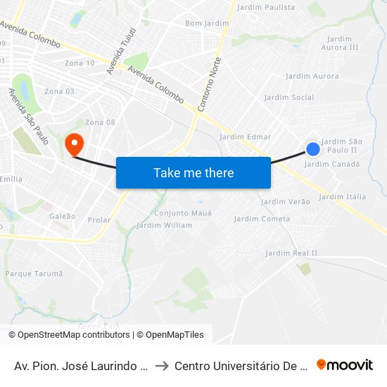 Av. Pion. José Laurindo Da Silva to Centro Universitário De Maringá map