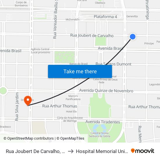 Rua Joubert De Carvalho, 213 to Hospital Memorial Uningá map